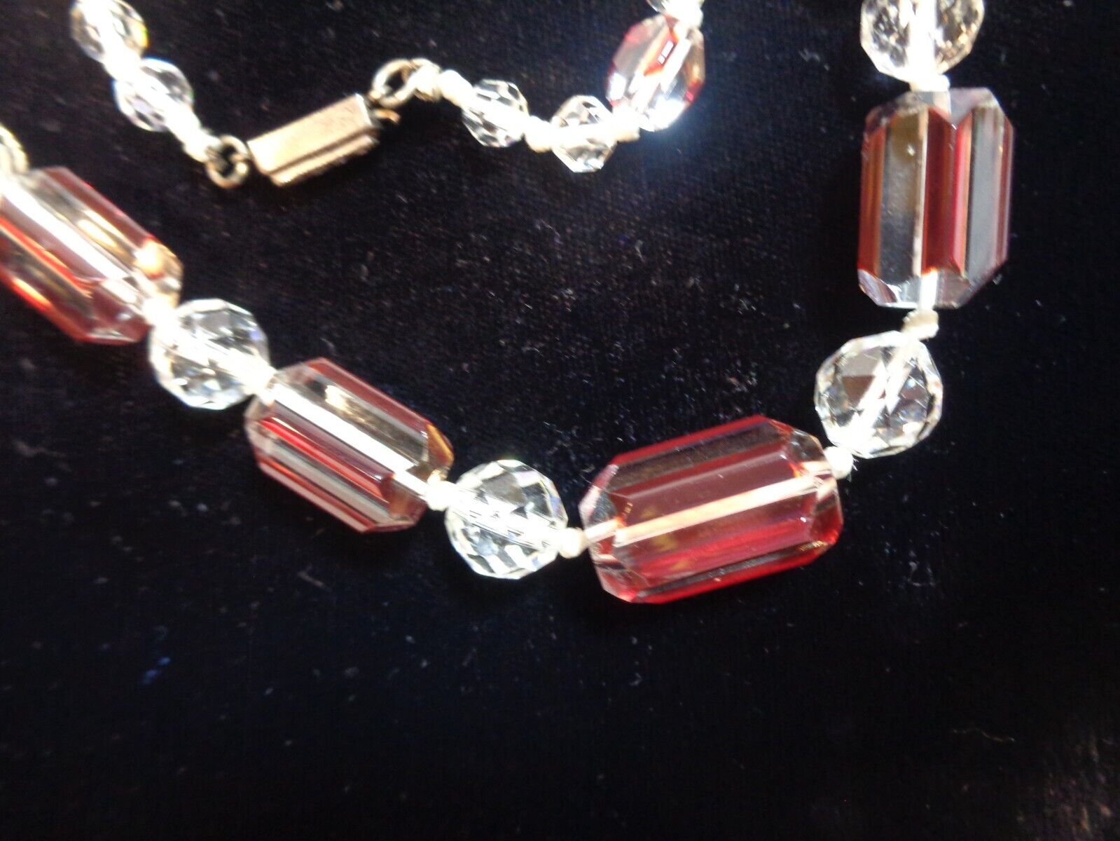 VIBRANT RED / Clear Carved Crystal Glass  Necklac… - image 4