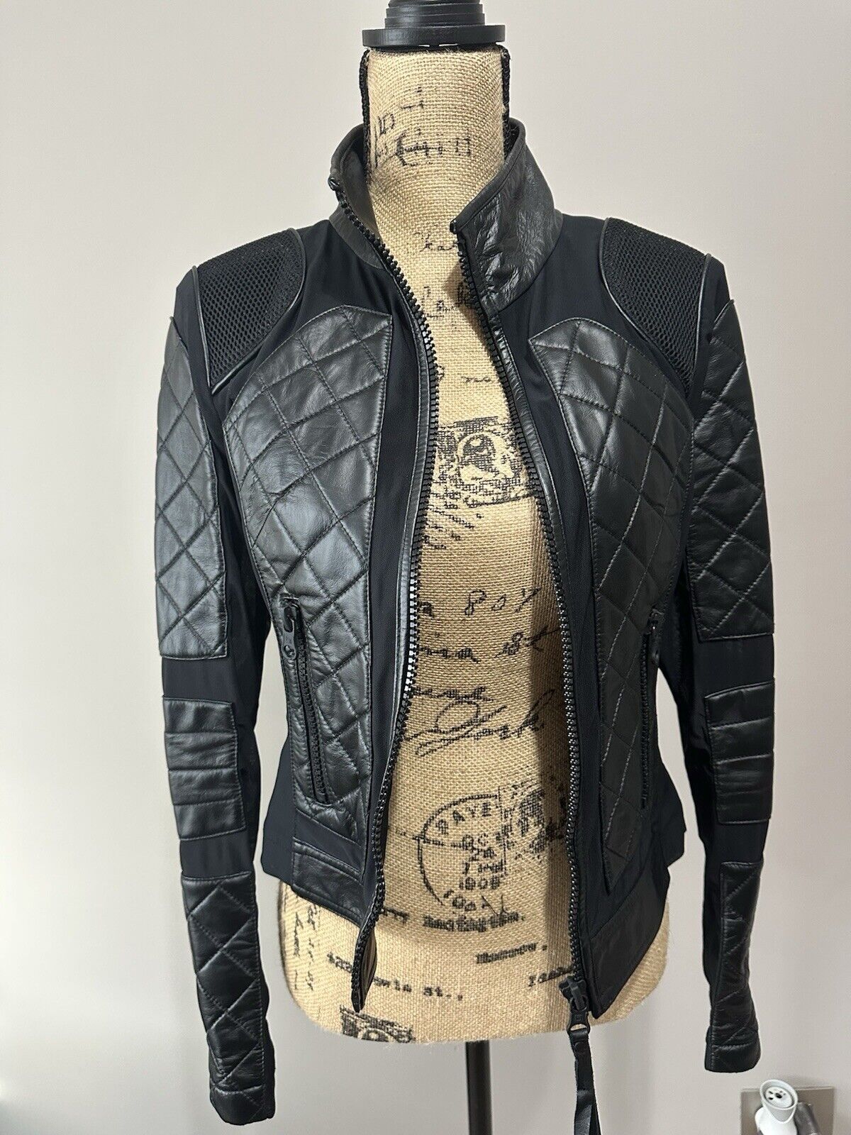 Classic Mesh Quilted Moto Jacket Blanc Noir - image 9