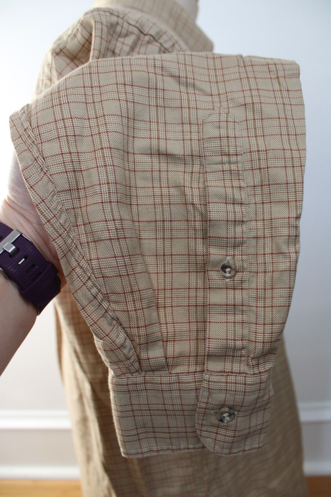 Vtg 90s Lands End 15.5 32 Brown Check Long Sleeve… - image 4