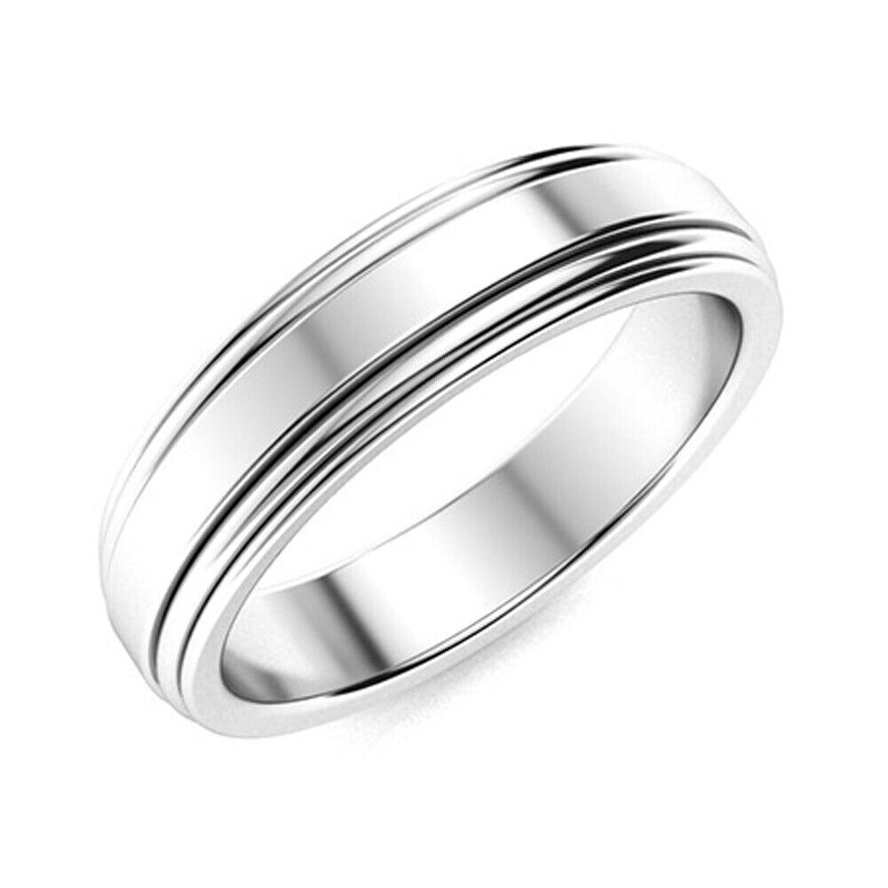 Wedding Mens Band Solid 14K White Gold Classic De… - image 2