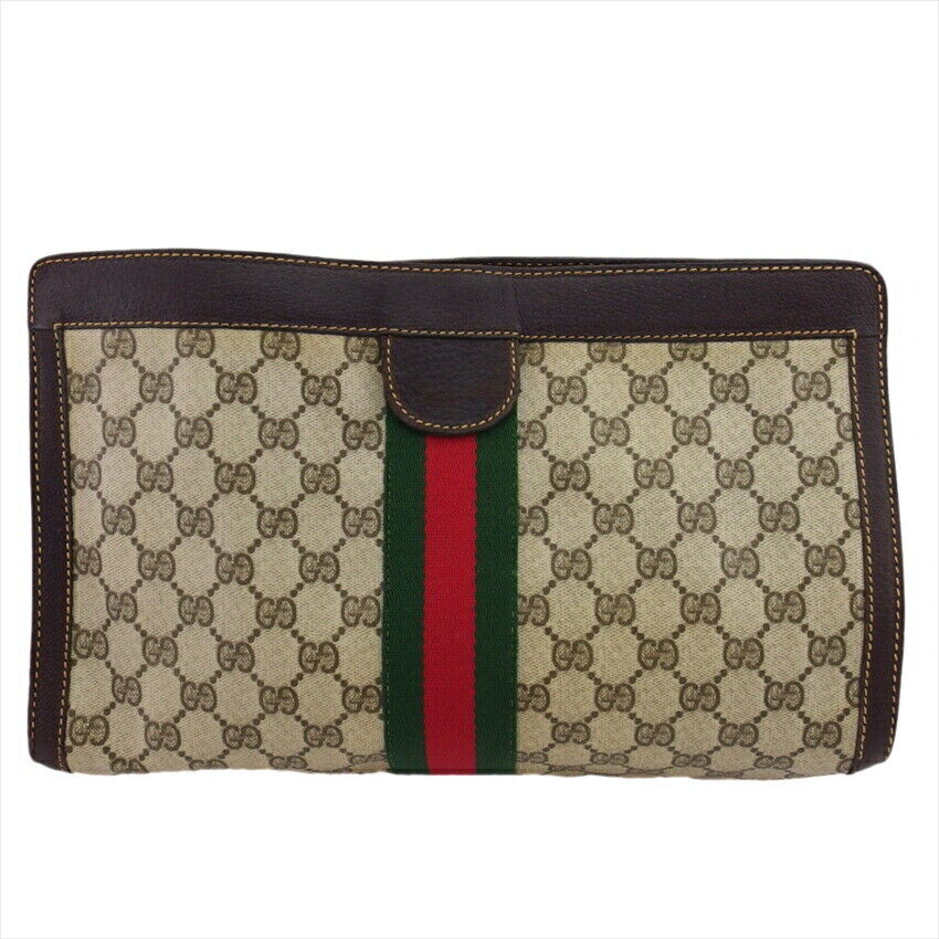 GUCCI Clutch Bag GG Plus Beige PVC x Leather Auth… - image 1