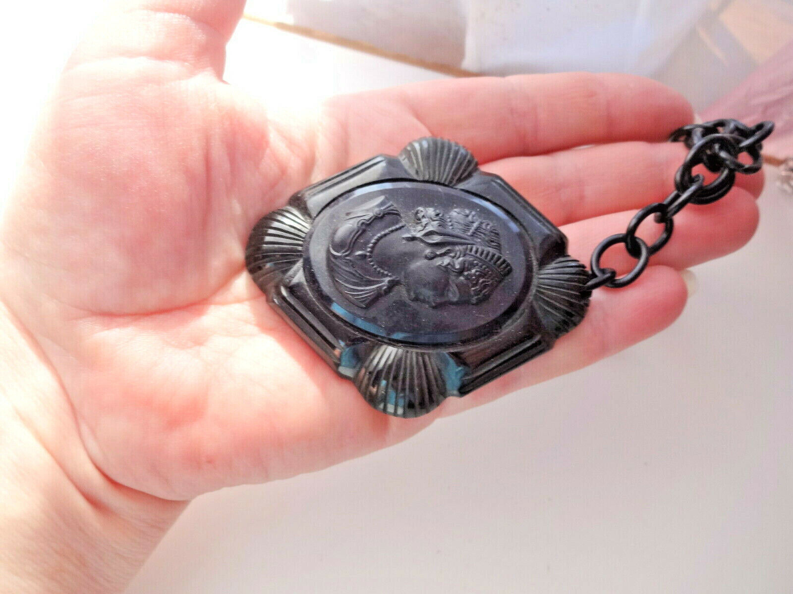 Antique Victorian Mourning Jewelry Black Lava Hug… - image 4