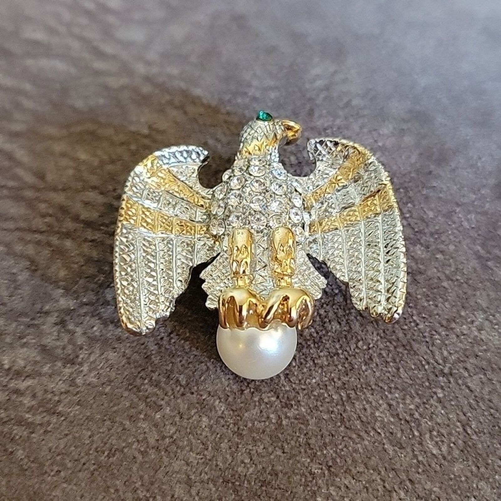 Vtg Eagle Perched on Pearl Rhinestone Fantasy Cos… - image 2