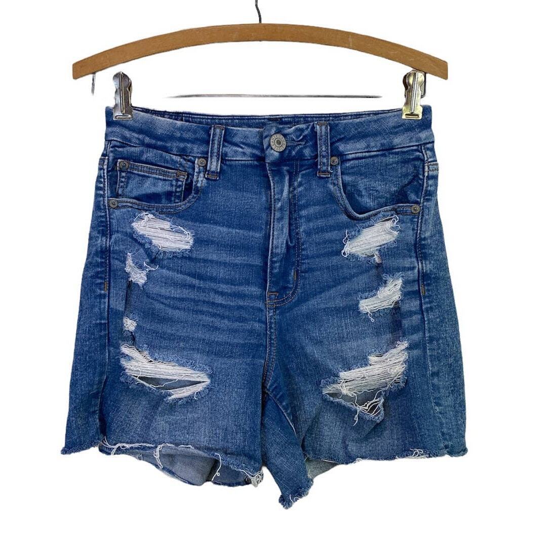 American Eagle Curvy High Rise Disstresses Shorts… - image 1