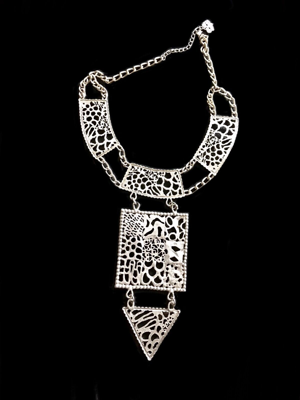 large vintage 1960s brutalist silver tone pendant… - image 2