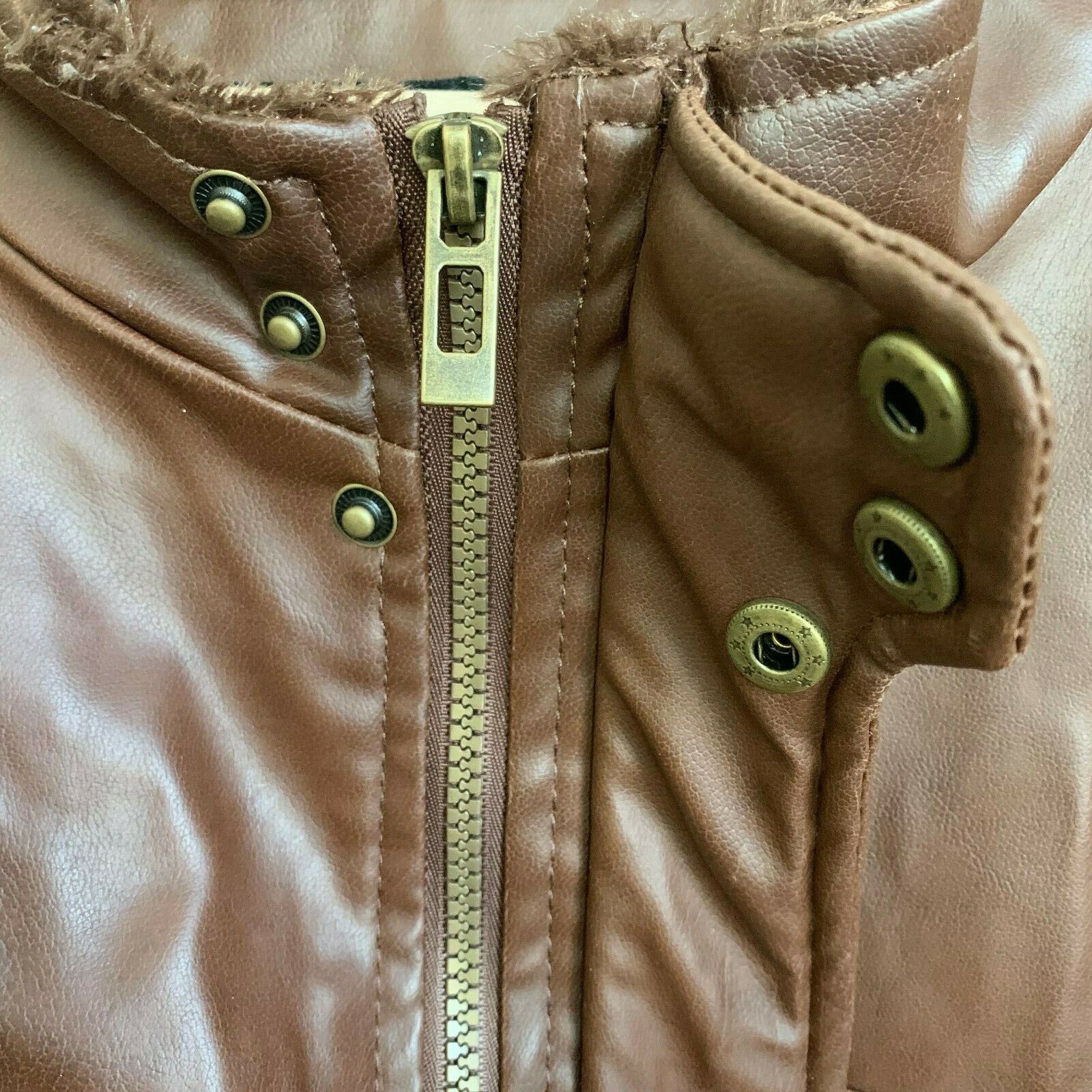 Yoki Mens Moto Jacket Brown Faux Leather Zip Pock… - image 8