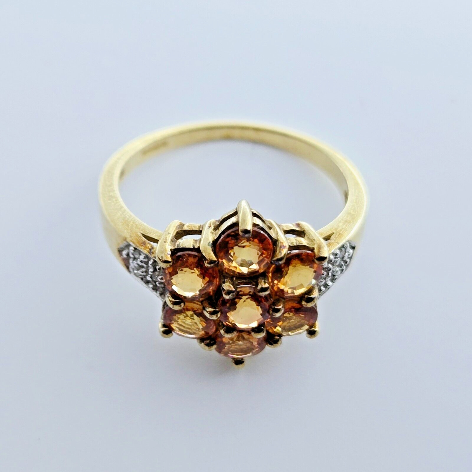 9ct Yellow Gold Ring Orange Sapphire X7 and Round… - image 3