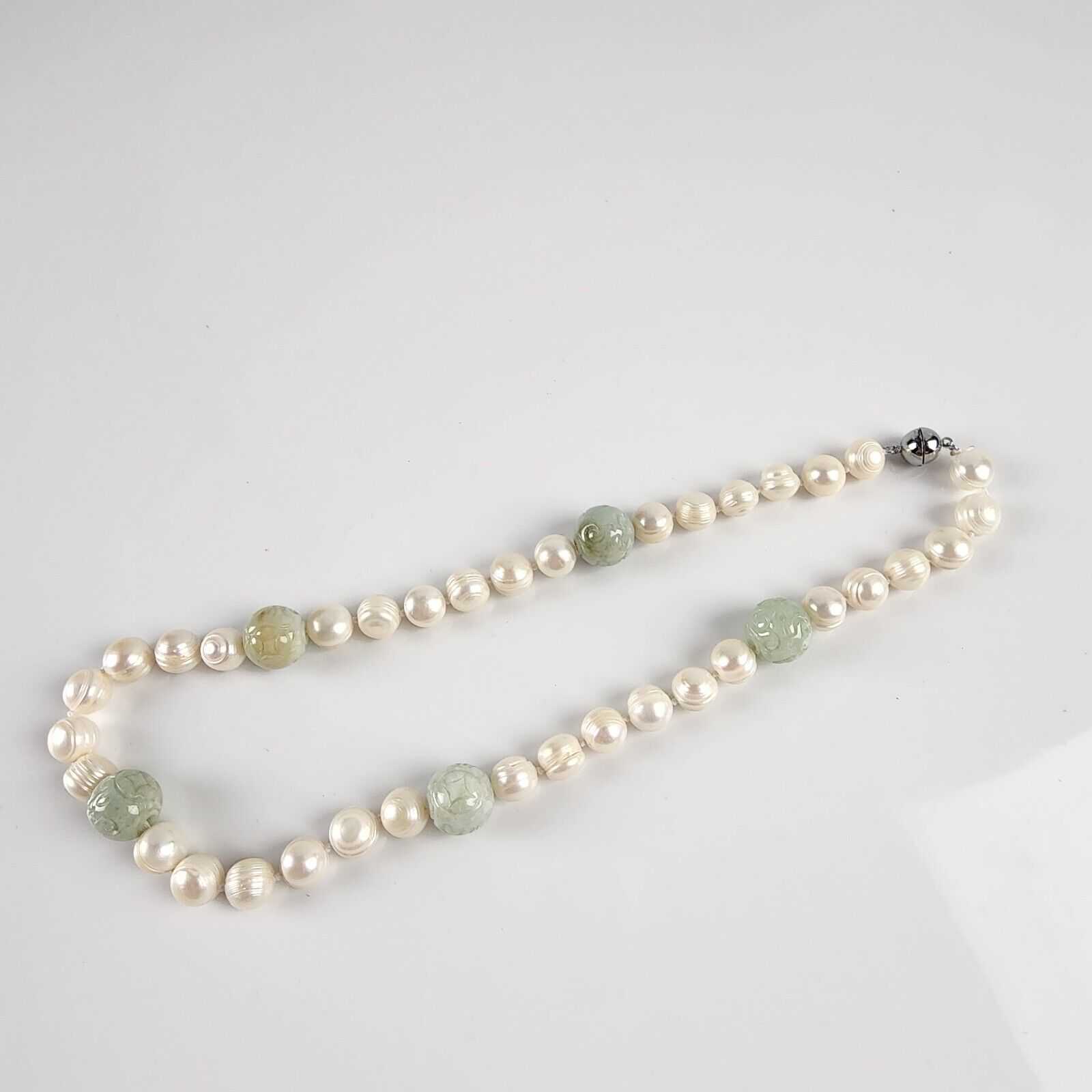 Vintage Jade Rose Flower Beads on Freshwater Pear… - image 6