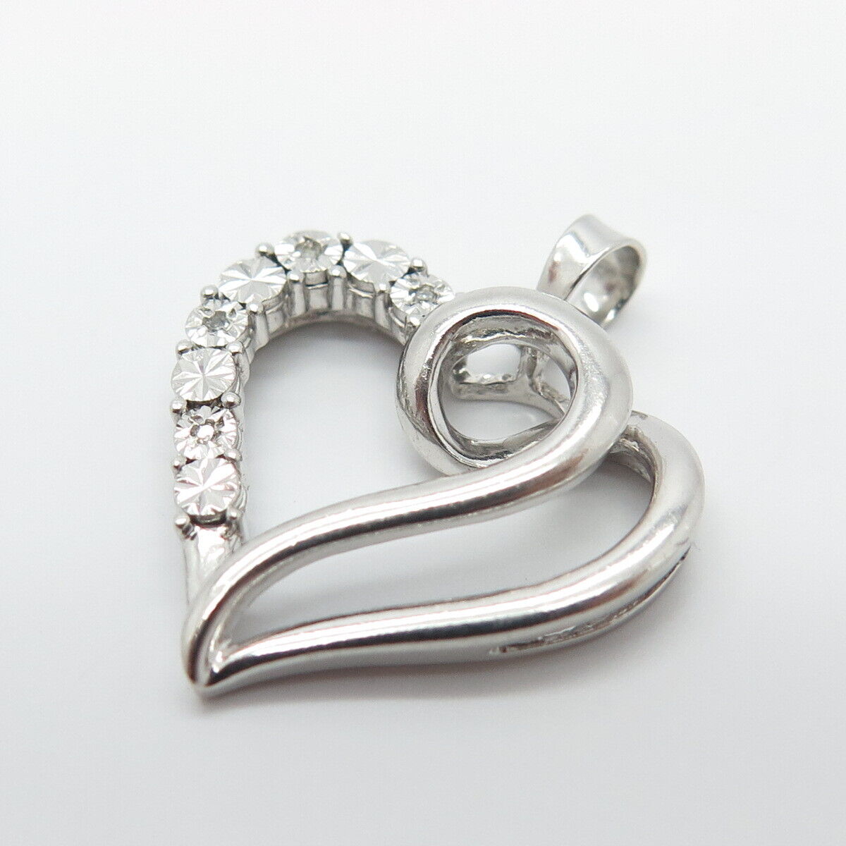 925 Sterling Silver Real Diamond Accent Heart Pen… - image 5