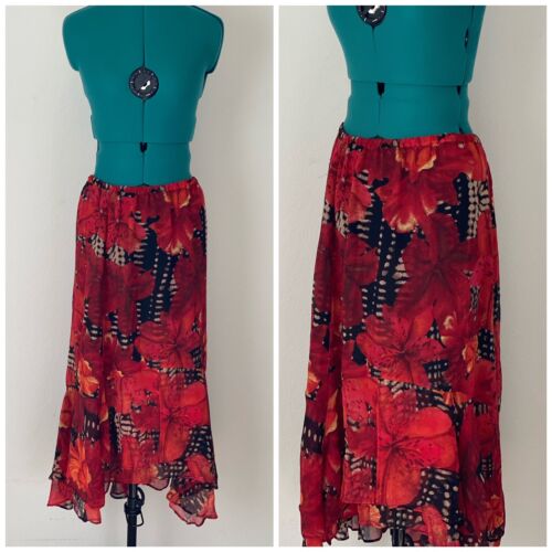 Black And Red Women’s Vintage Floral Skirt. Size … - image 1