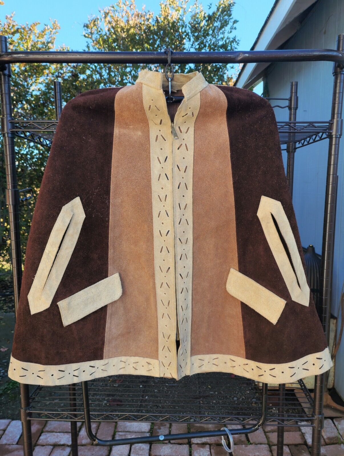 Vintage Suede Cape Brown 3 Tone Zip-Up w/Cutout D… - image 1