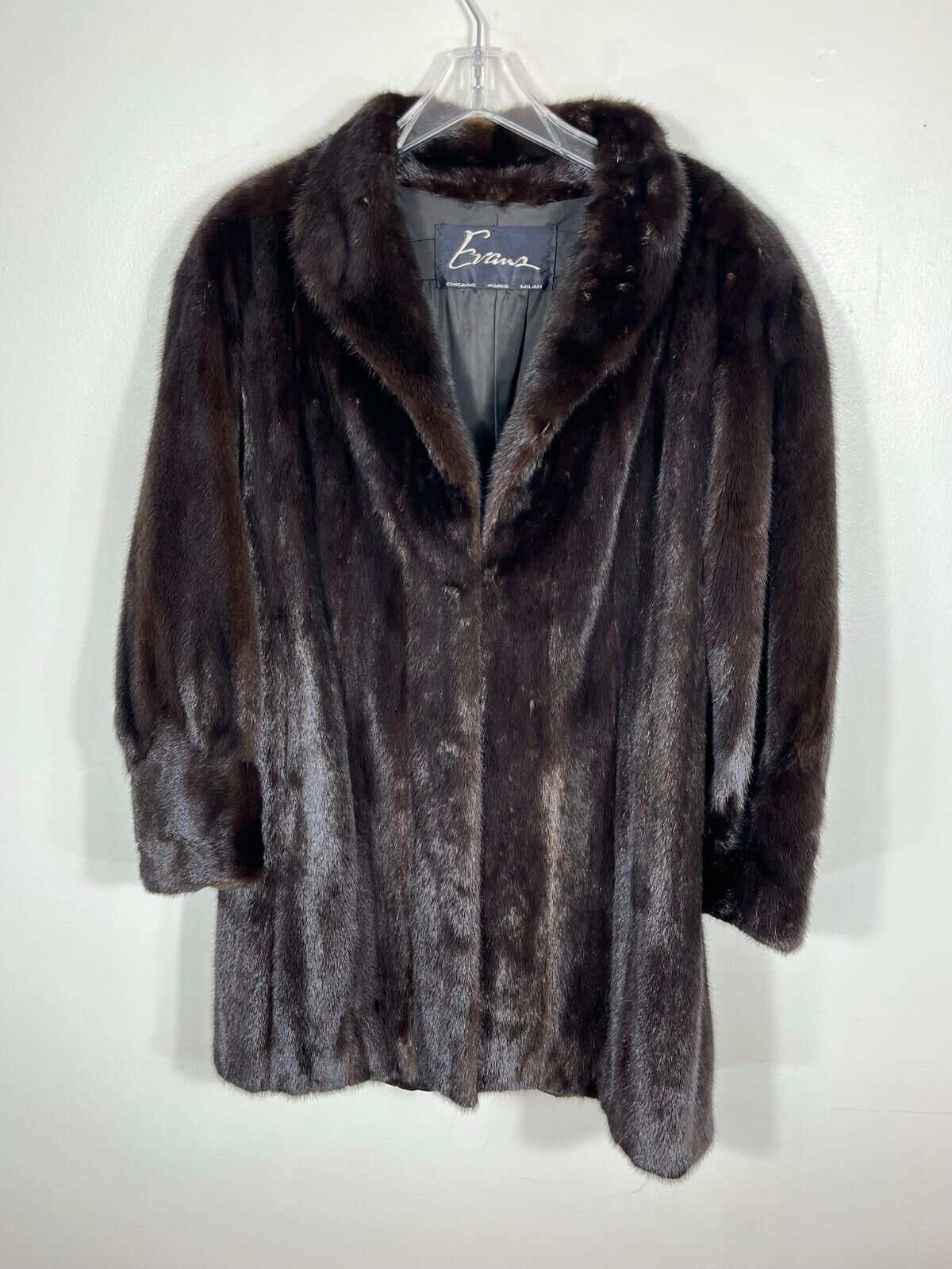 Classic MINK fur jacket BLACK Large coat 34" leng… - image 1