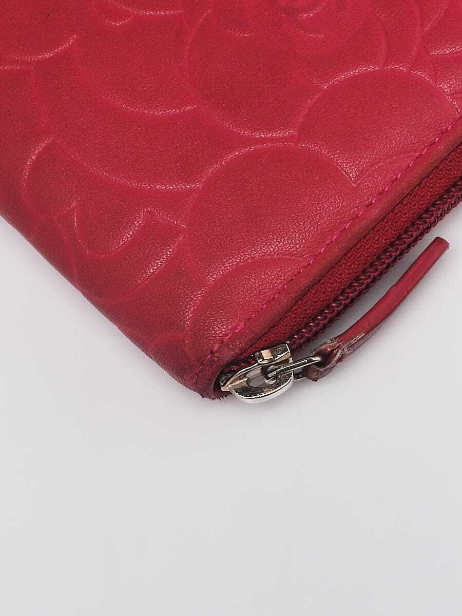 Chanel Pink Camellia Embossed Lambskin Leather Zi… - image 4