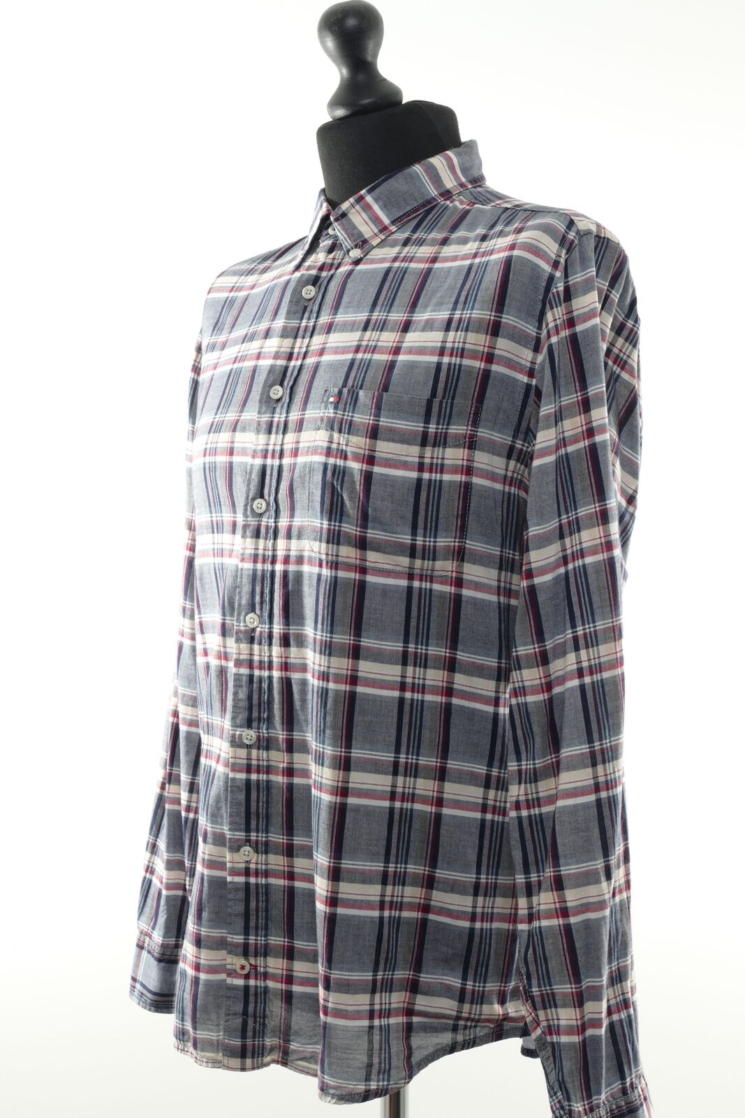 Tommy Hilfiger Casual Shirt L Grey Red Checkered … - image 3