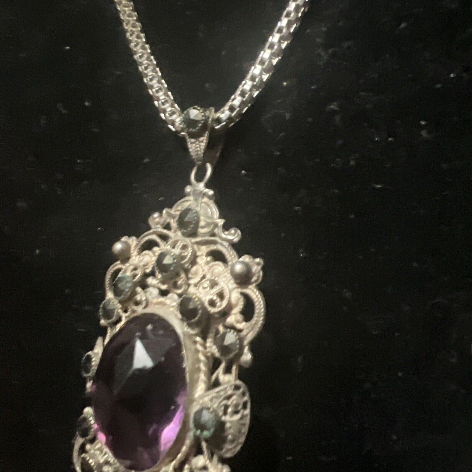 VTG Silver Amethyst Victorian Style Pendant Estat… - image 9