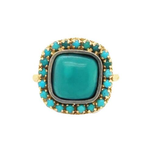 Retro Turquoise Gemstone Cocktail Ring 18k Yellow… - image 1