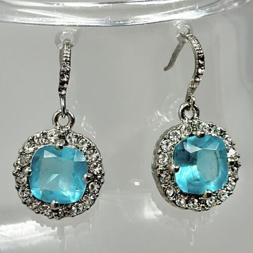 Vintage Silver Tone Rhinestone Aqua Blue Crystal … - image 1