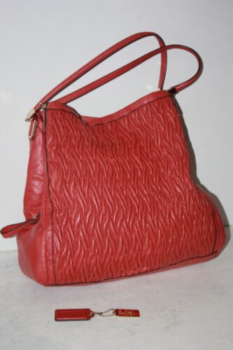 COACH Tote Bag Shoulder Carry Pleated Leather Cora