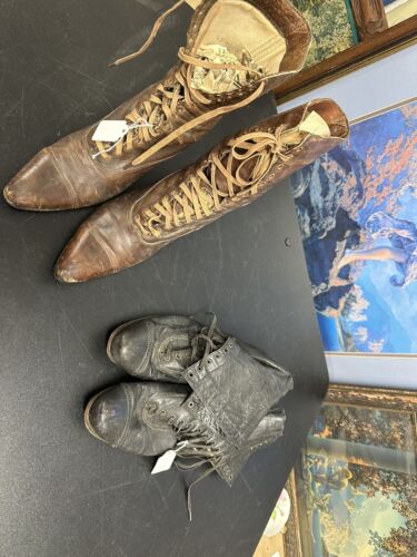 Two (2) Antique Boots Victorian Edwardian Boots Wo