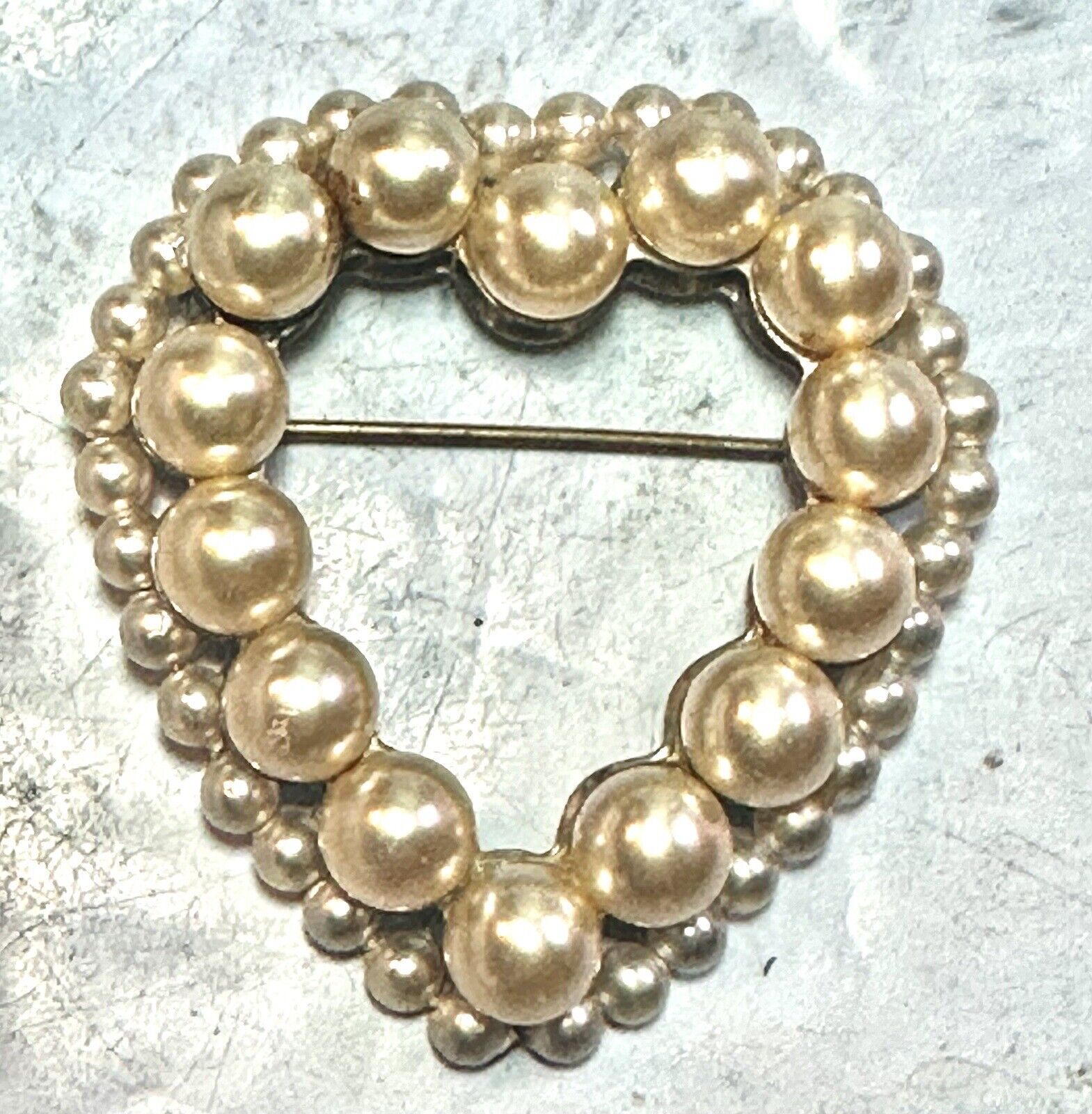 Large Vintage Silver Tone & 2 Layer Faux Pearl He… - image 1