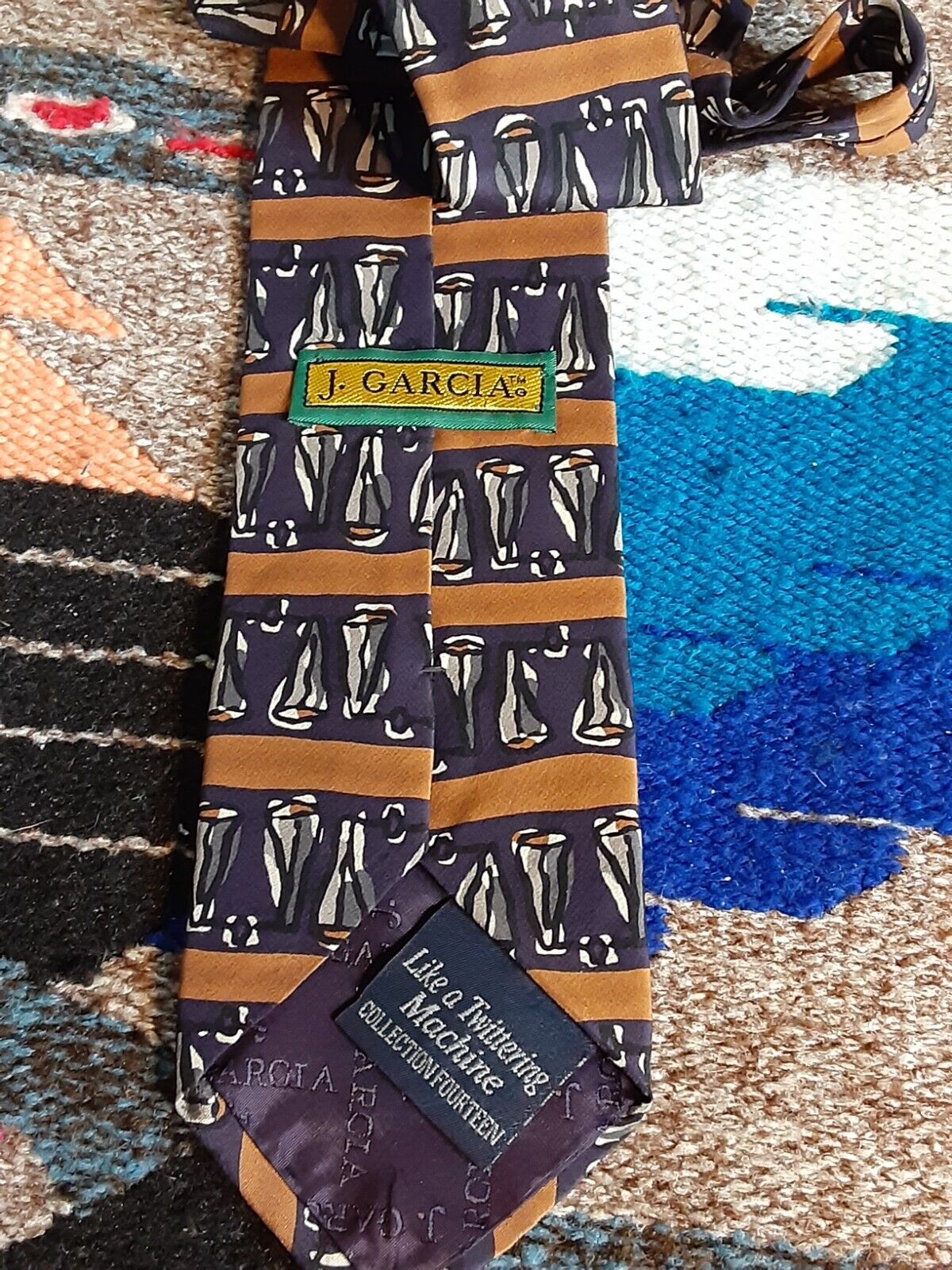 J. GARCIA Silk Neck Tie 1996 Blue & Rust - image 3