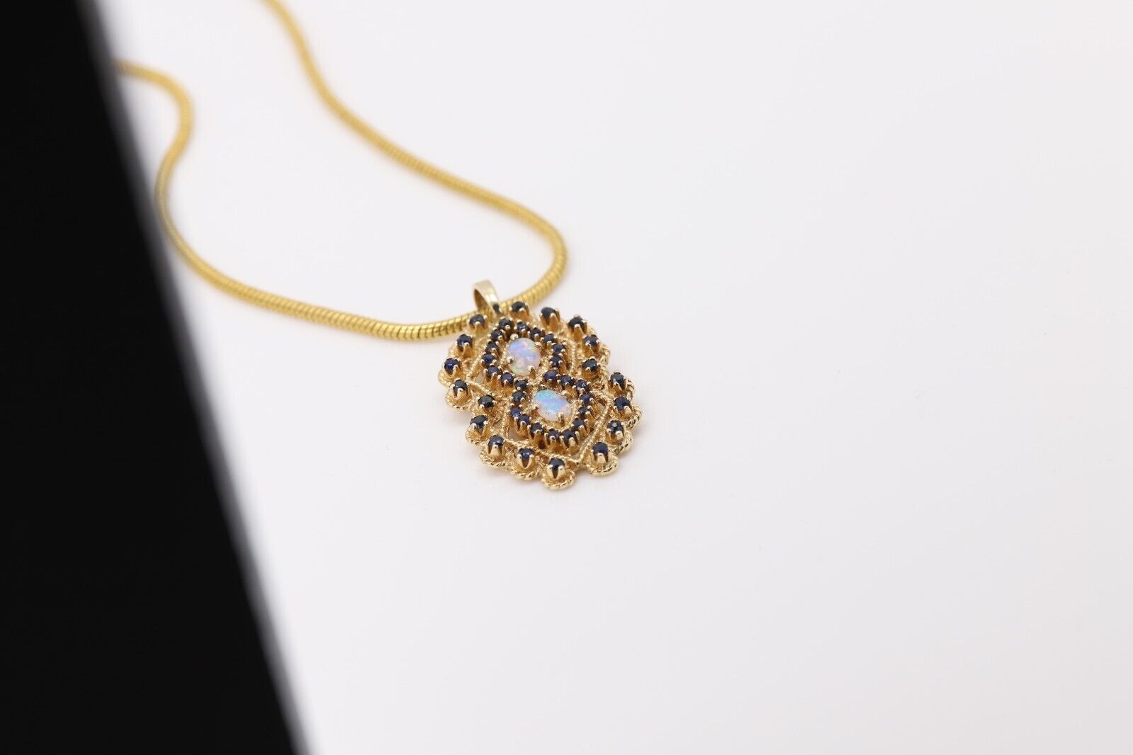 Vintage Pendant Necklace 1 4k Natural Blue Sapphi… - image 5