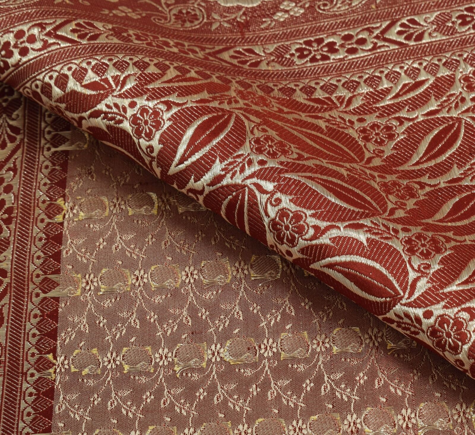 Sushila Vintage Heavy Saree Beige Maroon Pure Sat… - image 16