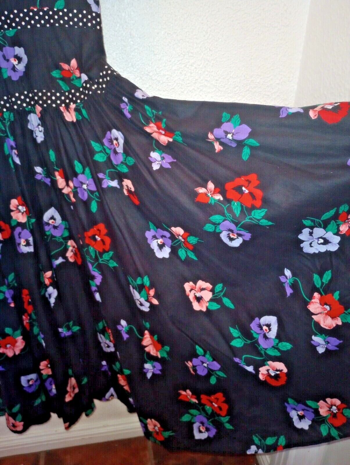 Vtg 80s Leslie Lucks Floral Maxi Dress Vneck Drop… - image 9