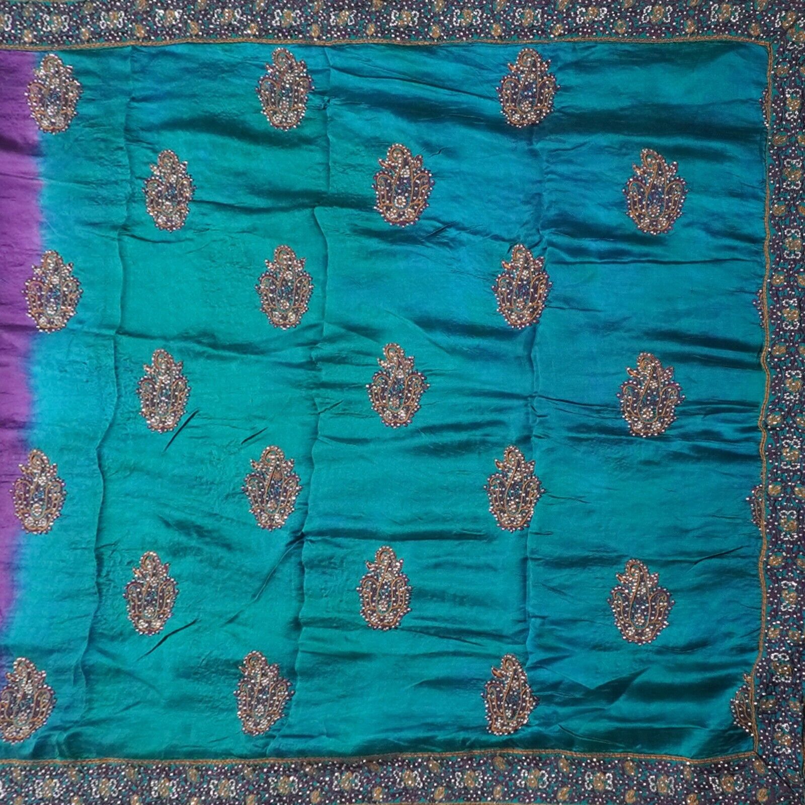 Vintage Purple Saree 100% Pure Silk Hand Embroide… - image 4