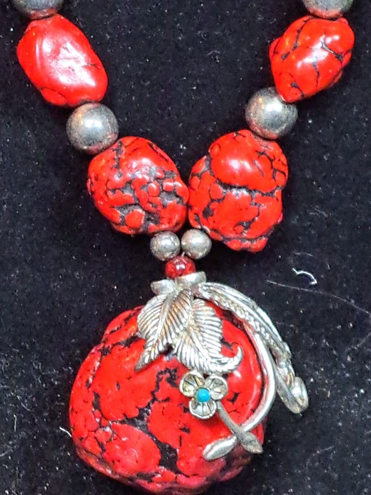 Southwestern Style Necklace With Faux Red Coral S… - image 2