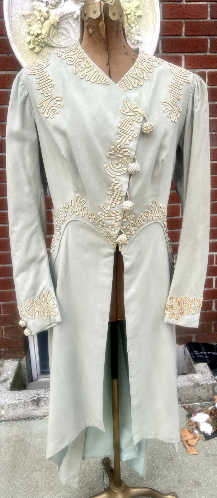 ANTIQUE EDWARDIAN PALE GREEN WOOL JACKET W/ SOUTA… - image 1