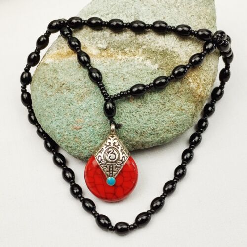 Vintage Black Onyx Necklace , free shipping - image 1