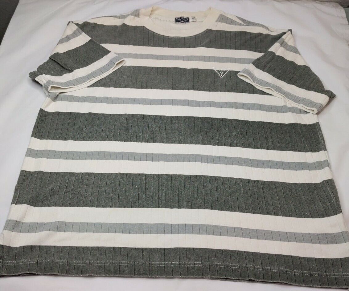 Vintage 90's GUESS Gray And White Striped Ribbed … - image 3