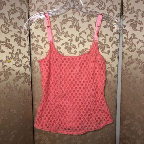 Free People Vintage Coral Orange Sheer Lace Tank … - image 1