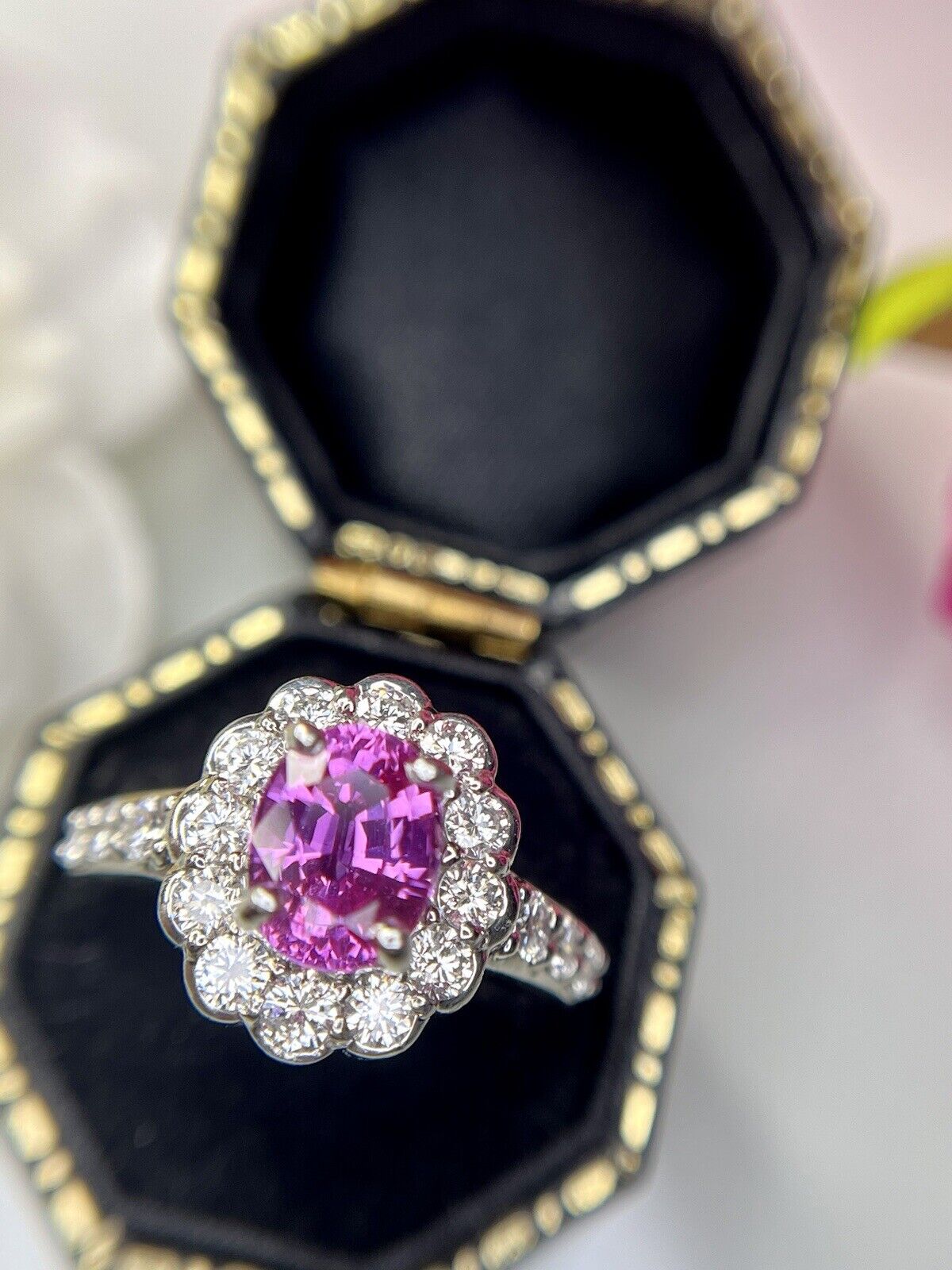 Vintage Platinum Natural Pink Sapphire Diamond Ha… - image 9