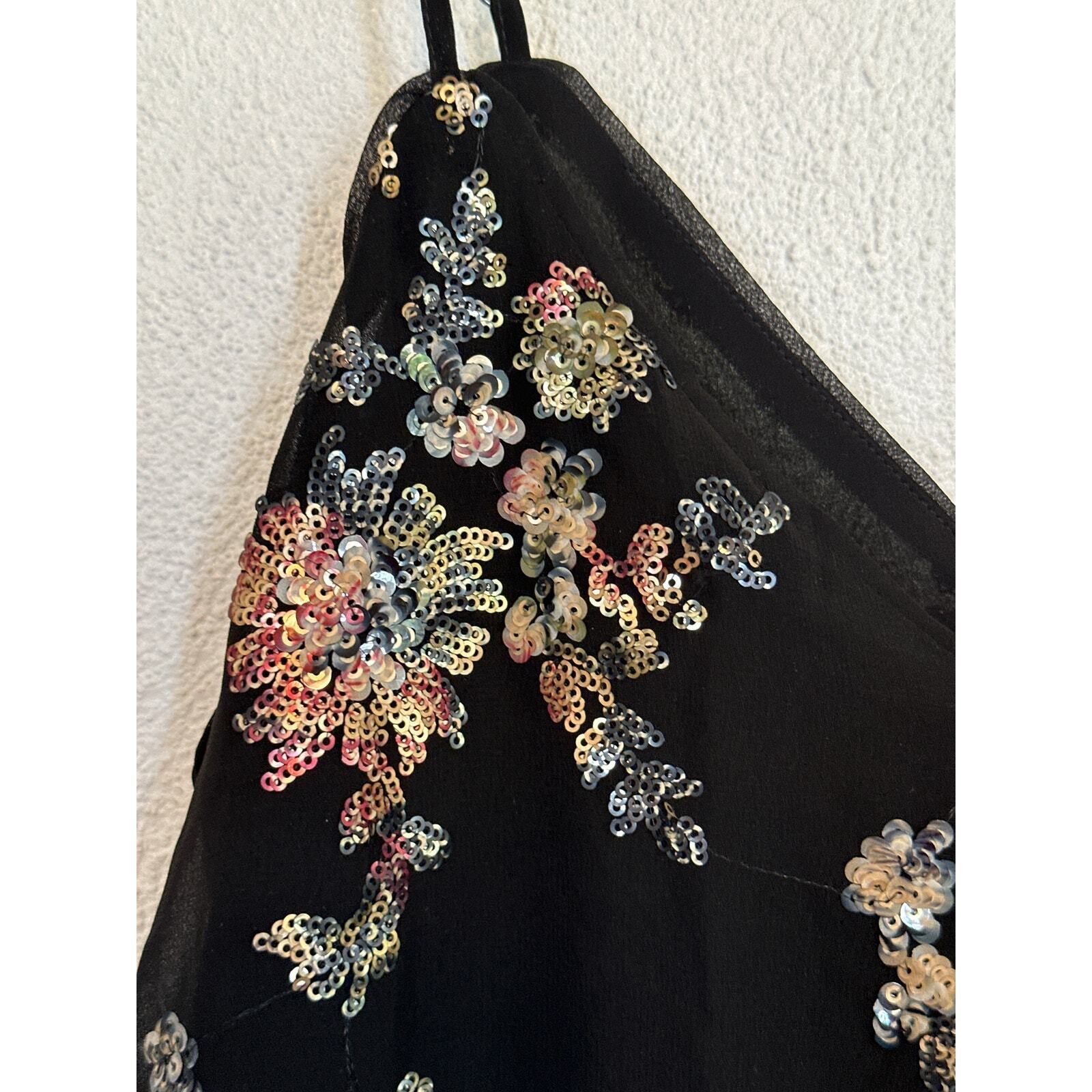 VTG Banana Republic Cami M Black Sequin Floral Y2… - image 5