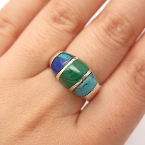 925 Sterling Silver Vintage Mexico Azurite Malach… - image 1