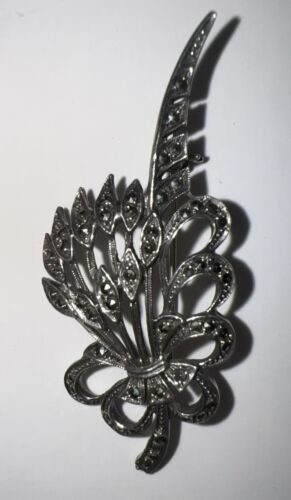 Vintage Art Deco Sterling Marcasite Brooch Pin - image 1