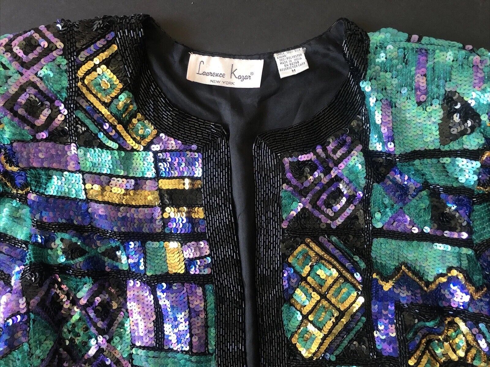 Vtg Jacket Lawrence Kazar 100% Silk Sequin Beaded… - image 17