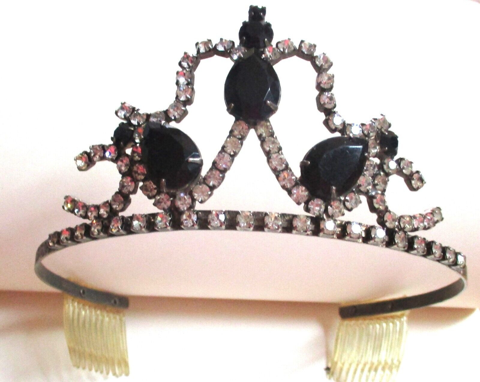 Vintage Black Stone and Rhinestone Tiara - image 1