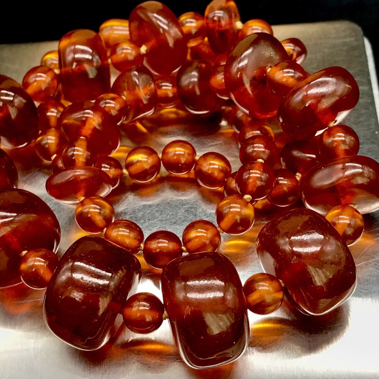 Vintage Baltic Dark Honey Amber Rondel Necklace G… - image 6