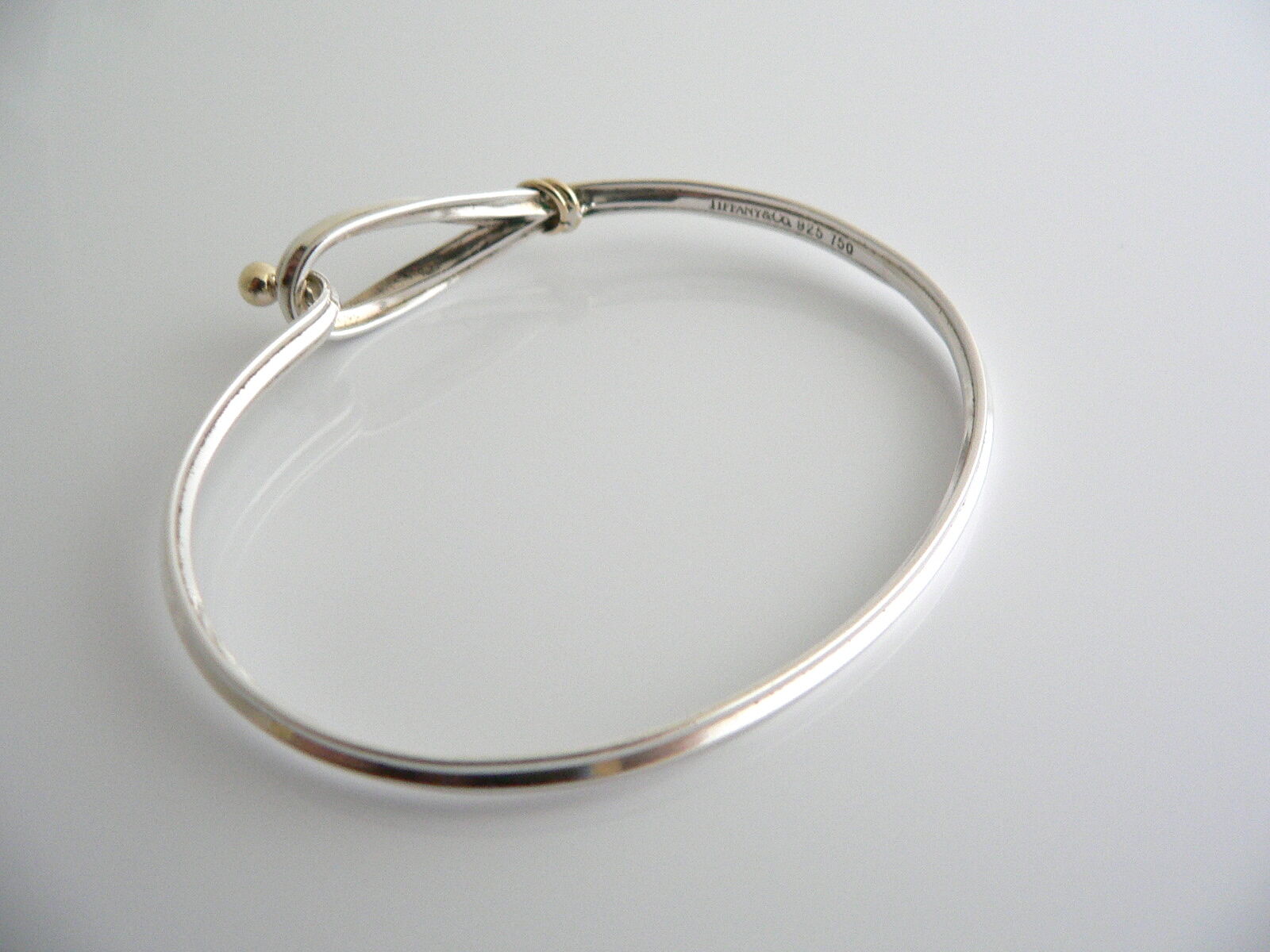 Tiffany & Co Hook & Eye Bangle Silver 18K Gold Lo… - image 2