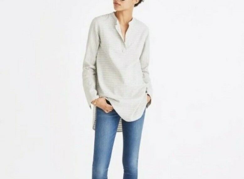 Madewell Striped Split Neck Round Hem Tunic Top - image 1