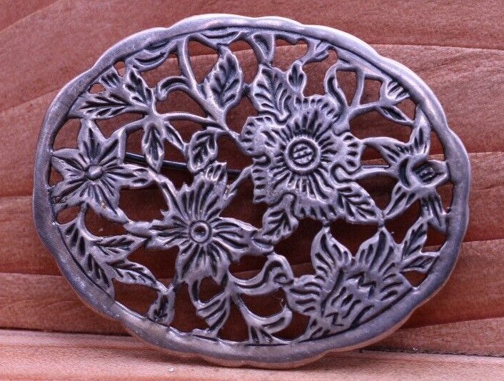 925 STERLING SILVER VICTORIAN FLORAL BROOCH 'SGH'… - image 1