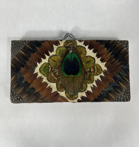 Vintage 70’s Peacock Feather Clutch Purse Excelle… - image 1