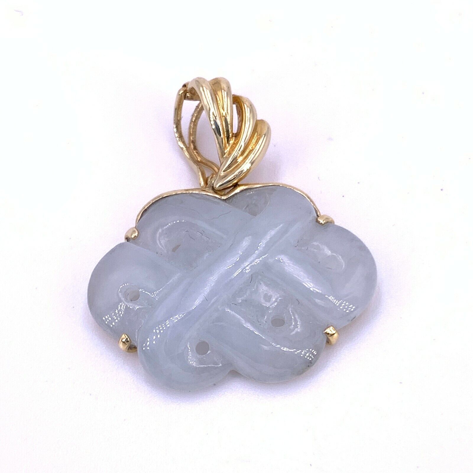 Carved Jadeite 14K Yellow Gold Pendant - image 1