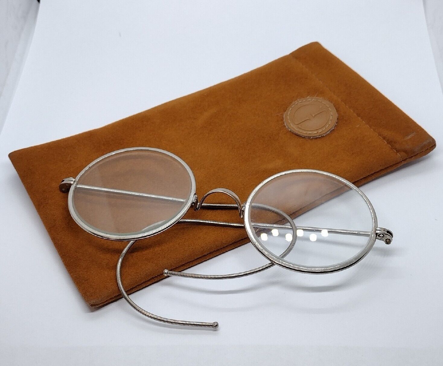 Antique Round Eyeglasses Silvertone Frames Circa … - image 6