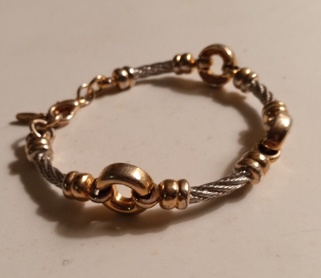 Vintage David Grau Gold & Silver Tone Bracelet 8" - image 2