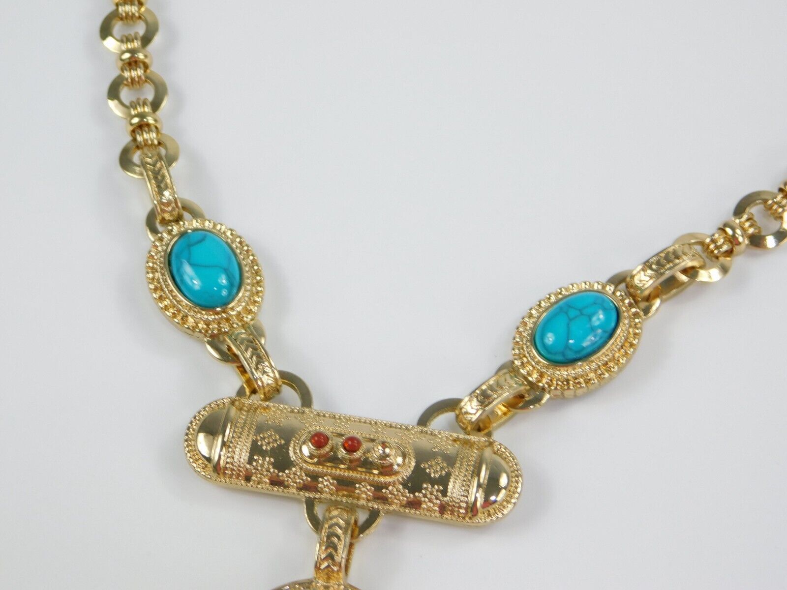 Graziano Gold Tone Chunky Faux Turquoise Mogul St… - image 3