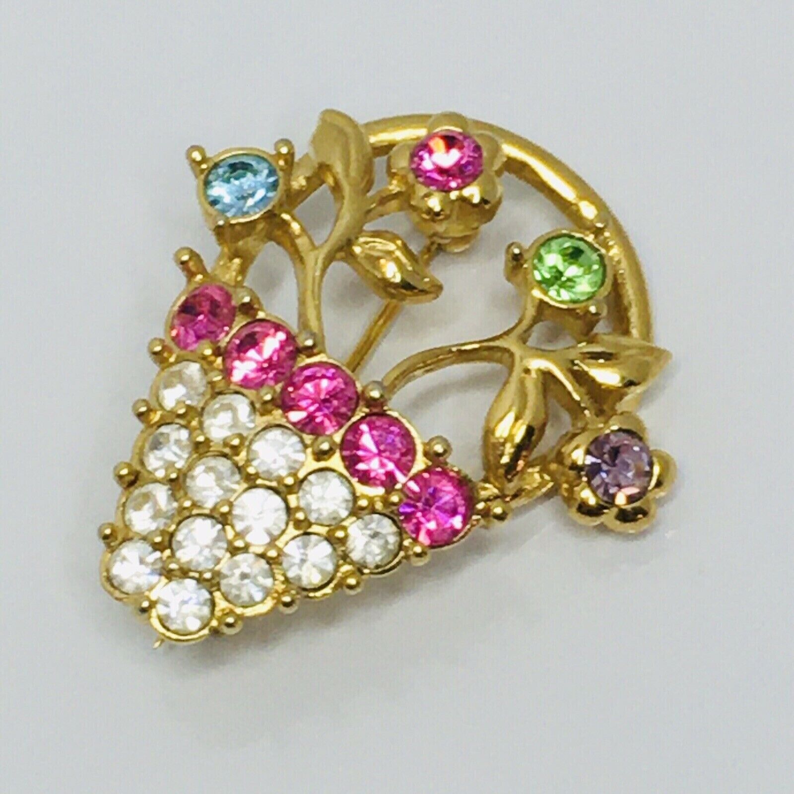 Vintage Monet Brooch Pastel Rhinestone Flower Bas… - image 2